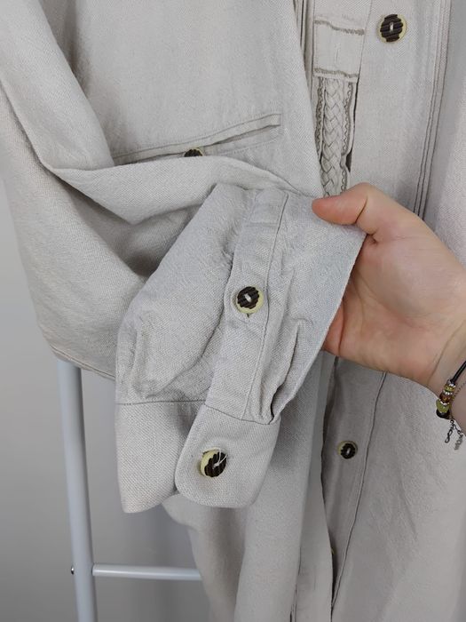 Lniana koszula narzutka bawełniana kurtka koszulowa vintage len XL 42