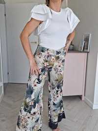 Kolorowe spodnie w kwiaty H&M S 36 zwiewne