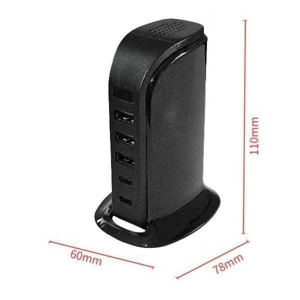 Ładowarka 3Xusb 2Xtyp C Ukryta Kamera Szpiegowska Full HD Wifi