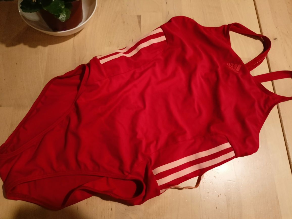 Czerwony kostium strój kąpielowy jednoczęściowy adidas sportowy XL 42