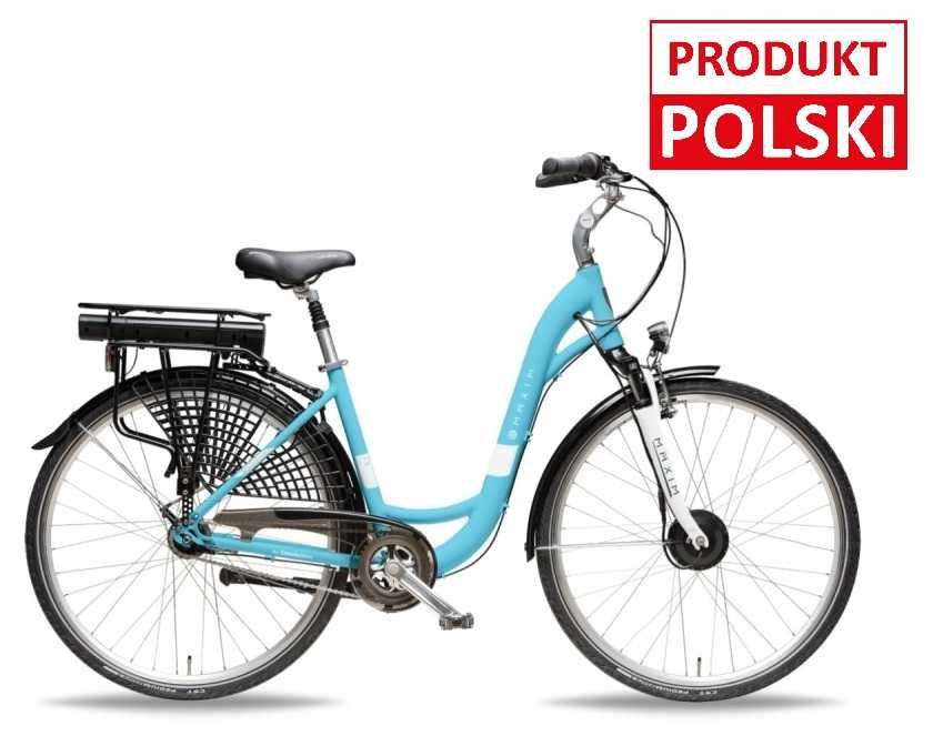 Polski rower elektryczny Maxim EMC 1.6.7 28" turkusowy 18"