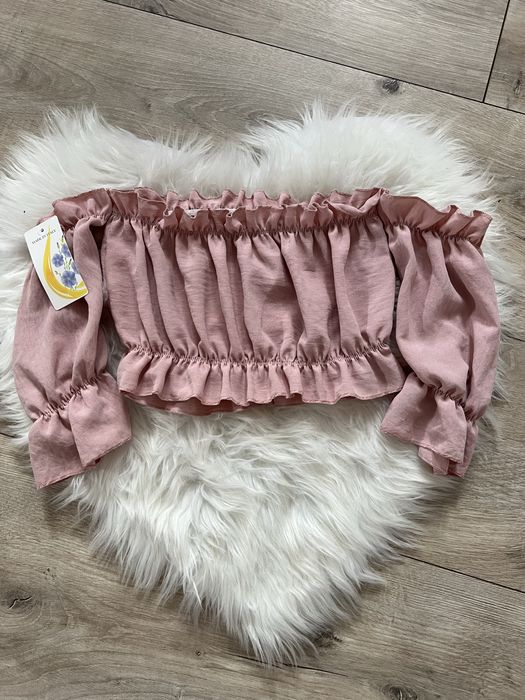 Hiszpanka bluzka odkryte ramiona uniwersalna pudrowy roz nowa