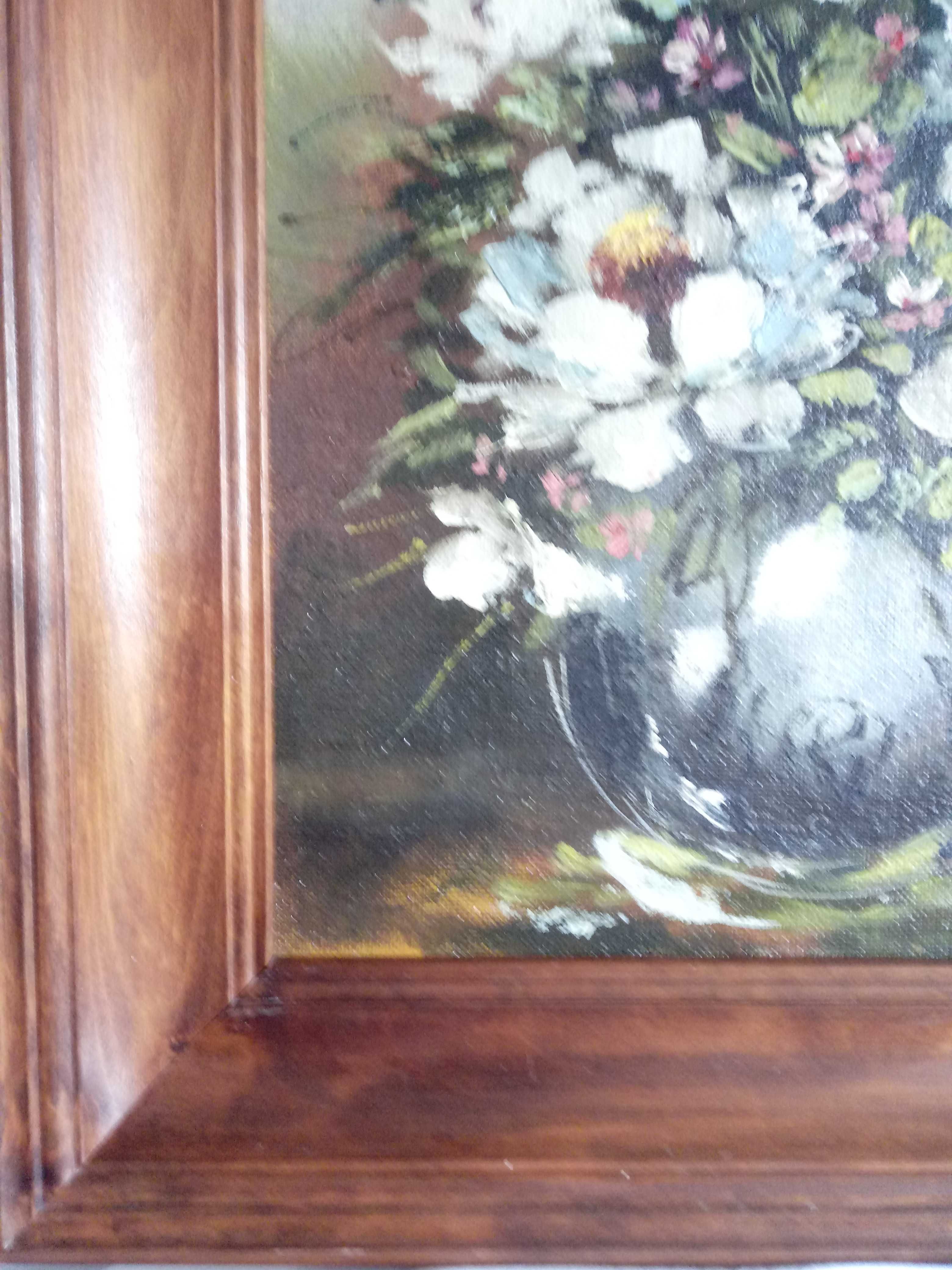 obraz olejny ręcznie malowany na płótnie kwiaty z ramą