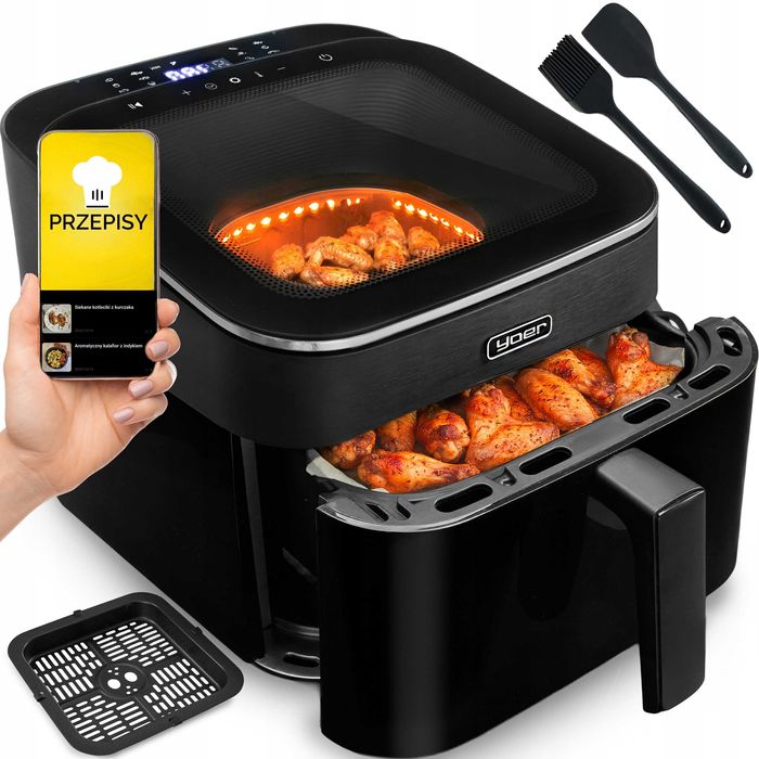 Frytkownica beztłuszczowa 6,5L Air Fryer 1700W Duże Okno + Przepisy