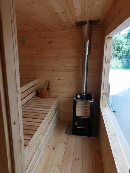 SAUNA zewnętrzna OGRODOWA 2,5x2,3 m Ocieplona +Piec + Witryna