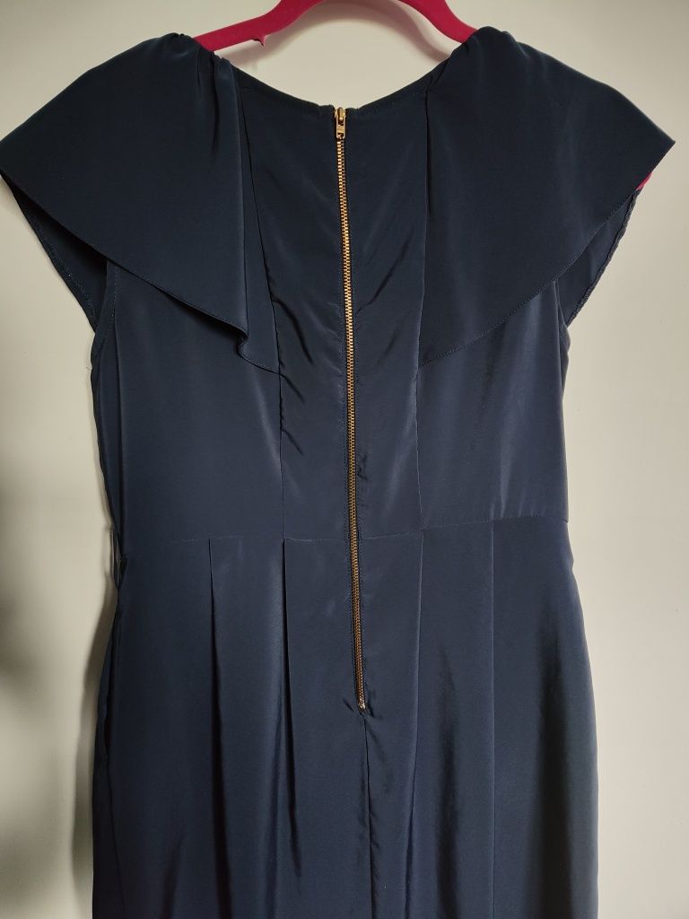 Granatowa sukienka suwak falbany rękawy bez rękawów H&M M