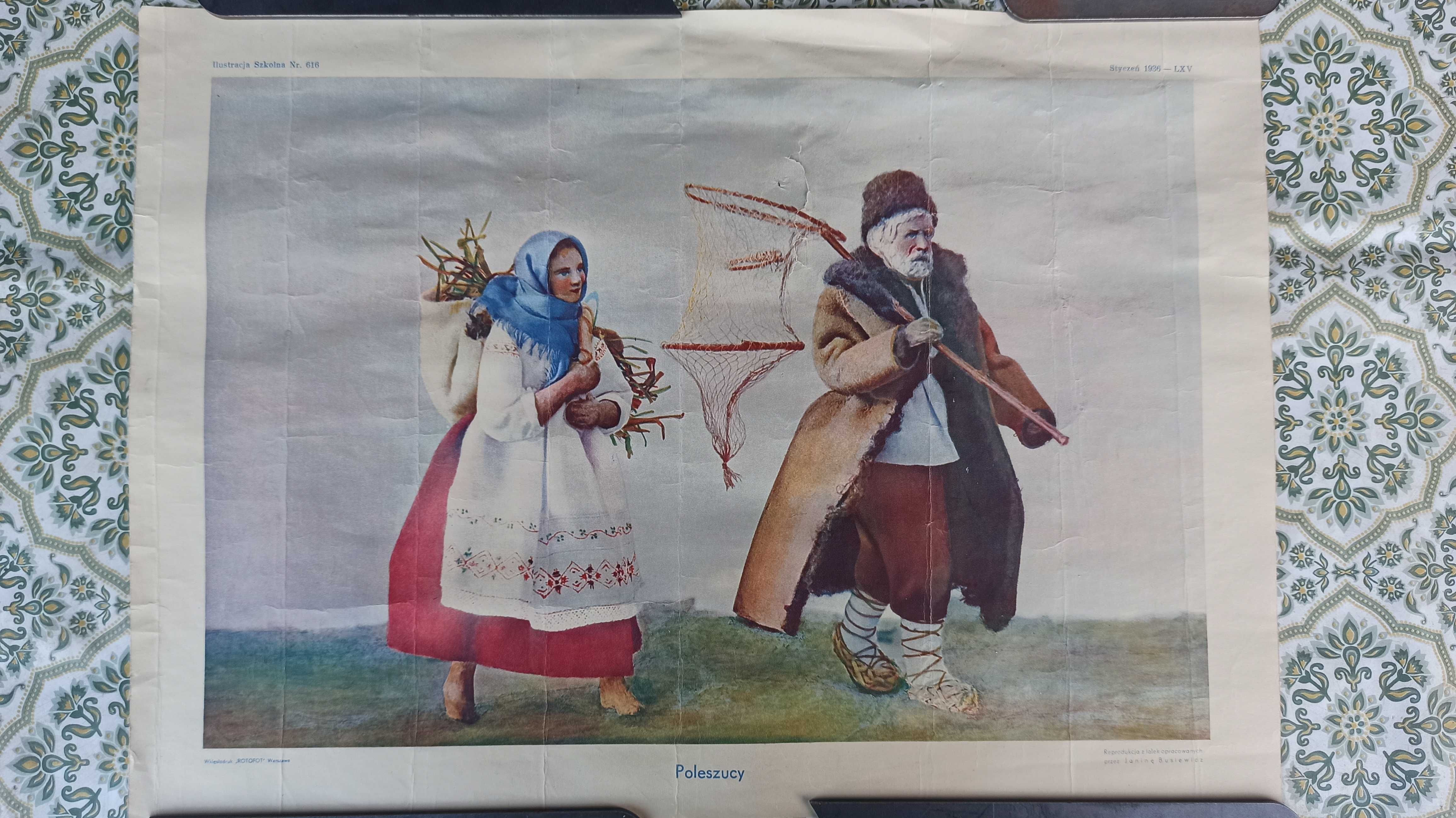 Przedwojenny plakat "Stroje Ludowe" oraz " Poleszucy", "Górale"