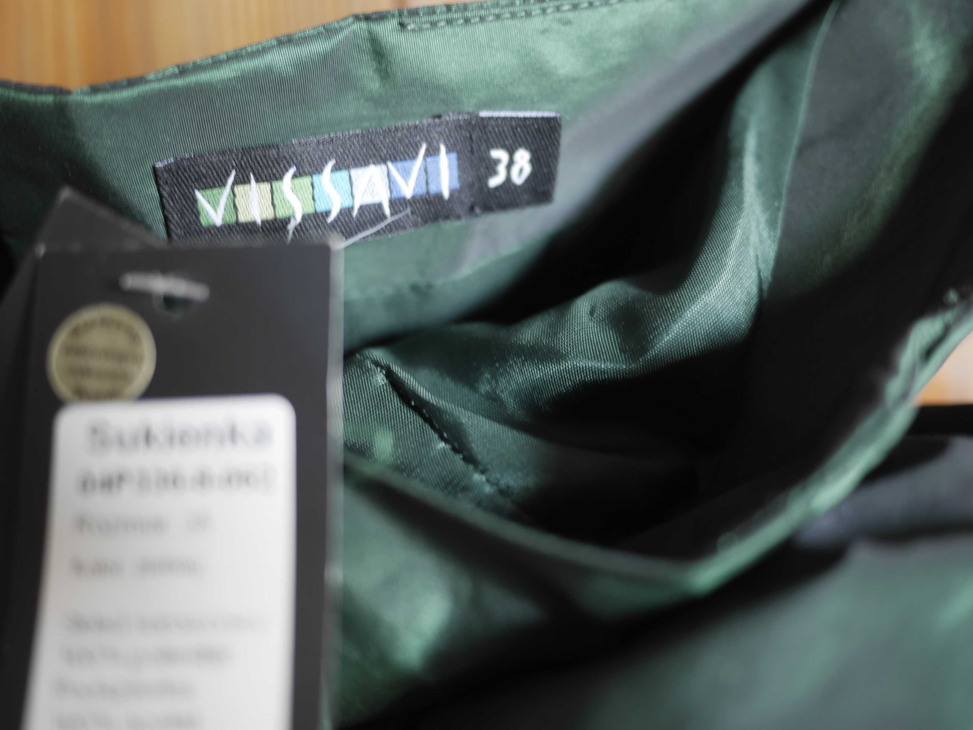 Sukienka nowa tafta butelkowa zieleń Vissavi 38