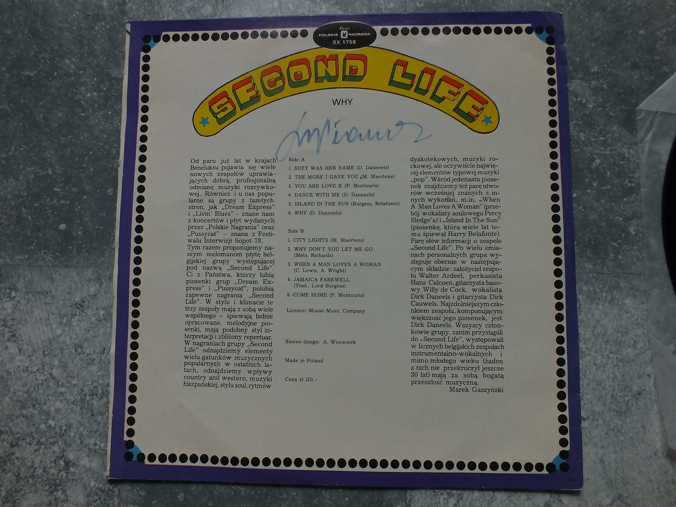 Płyta winylowa LP, SECOND LIFE - WHY 1979r.,podpis-AUTOGRAF