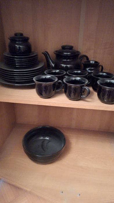 Serwis kawa/herbata czarny 23 elementy PRUSZKÓW PRL