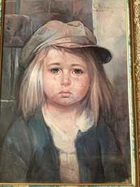 Obraz Płacząca dziewczyna w czapce 50x69 reprodukcja z ramką