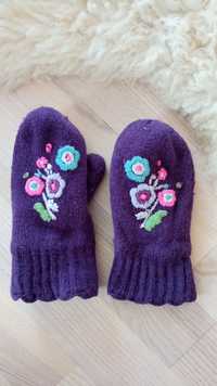 Ciepłe fioletowe jednopalcowe ciepłe rękawiczki z angorą angora haftow
