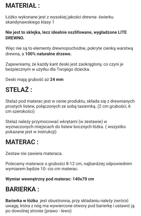 Łóżko dziecięce 140x70 z materacem podłogowe barierka obustronna