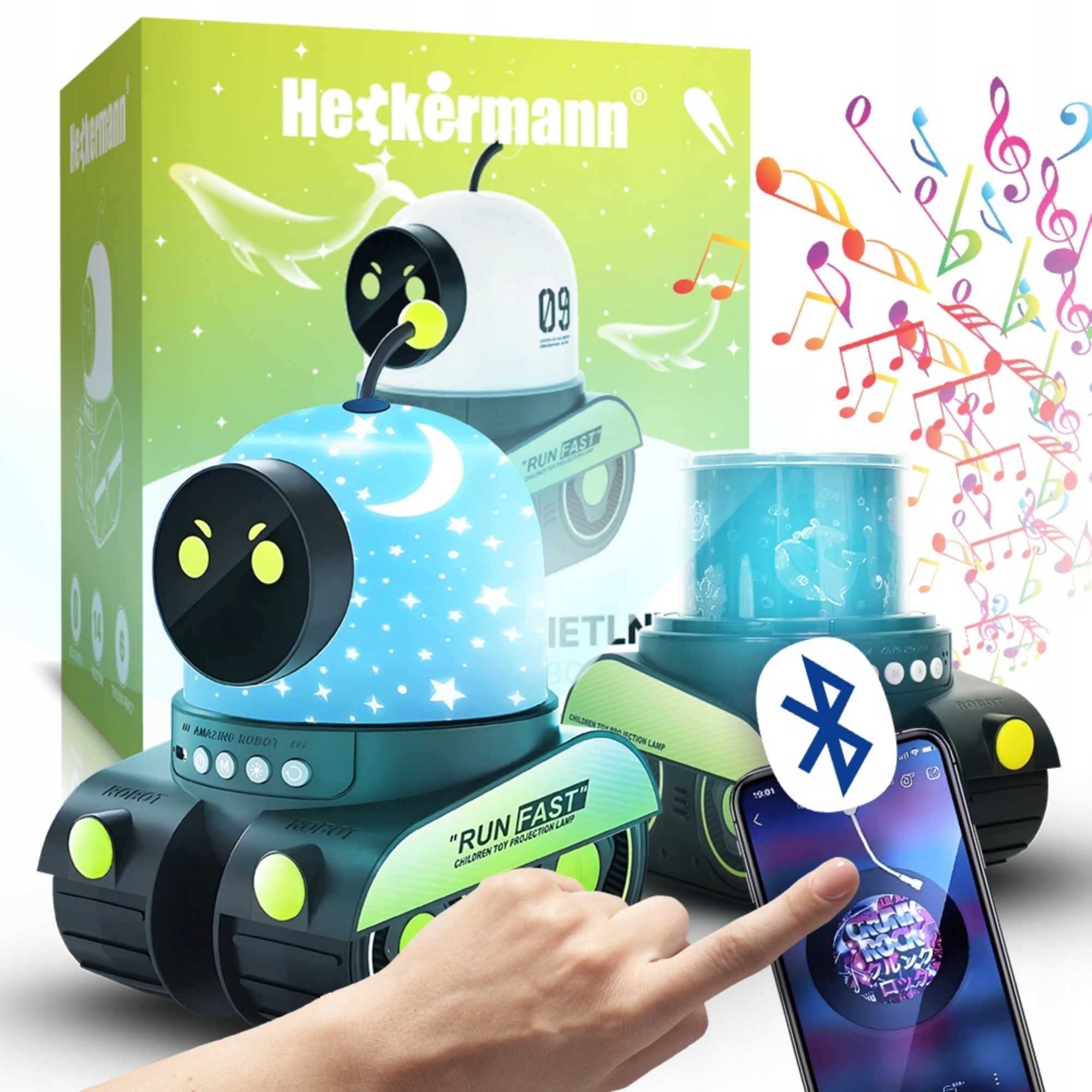 PROJEKTOR GWIAZD dla DZIECI Robot Lampka Nocna LED Muzyka 3W1