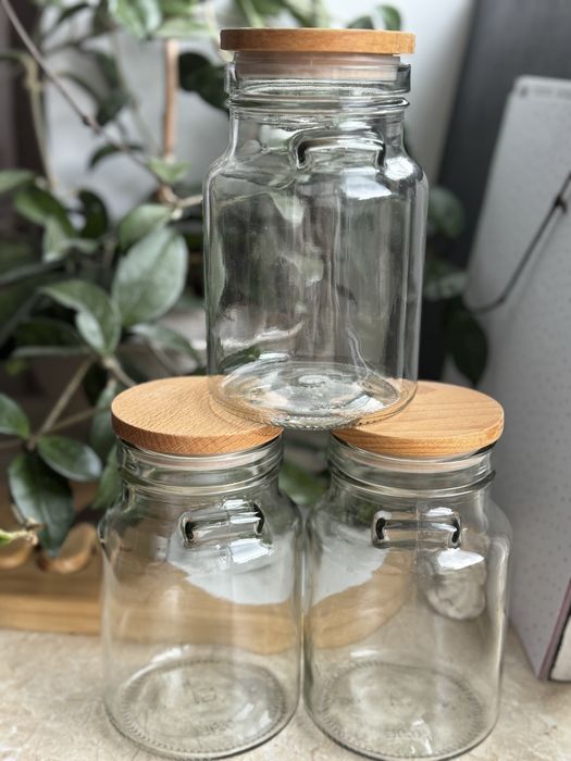 Банка скло з деревʼяною кришкою (8 шт.)для сипучих продуктів
