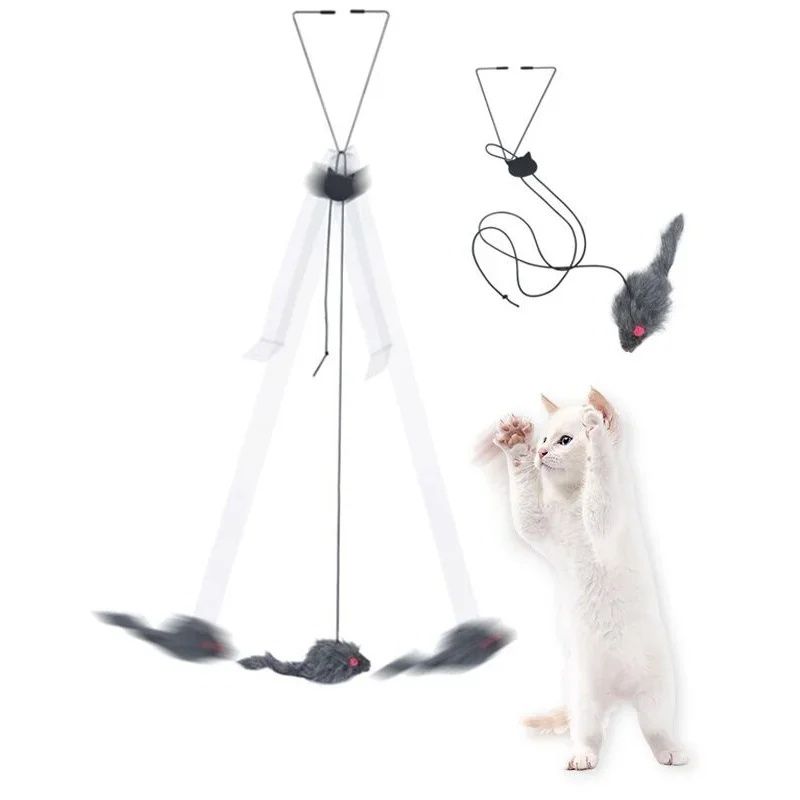 Іграшка для кішки миша на резинці для котів іграшка на двірний отвір