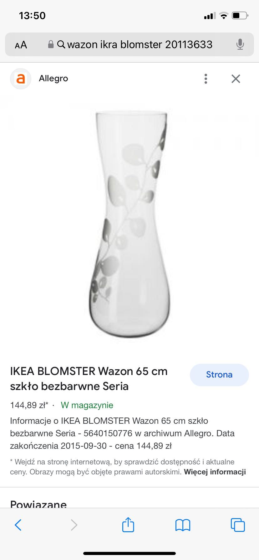 Nowy wazon Ikea Blomster 65 cm