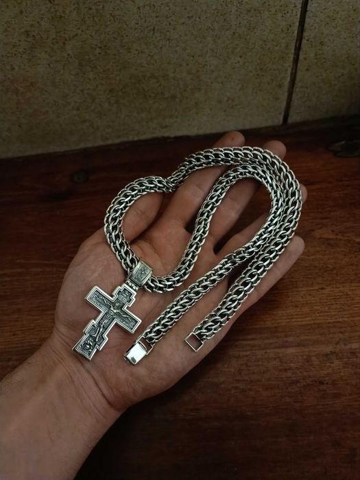 Срібний набір ланцюжок+хрестик, цепочка серебряная+крестик набор 925