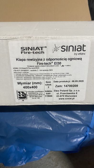 Klapa rewizyjna Fire-Tech EI 30 400/400/25mm SINIAT