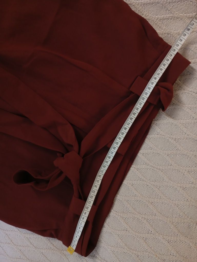 H&M L-XL klasyczne spodnie z paskiem do biura burgund ceglasty brązowy