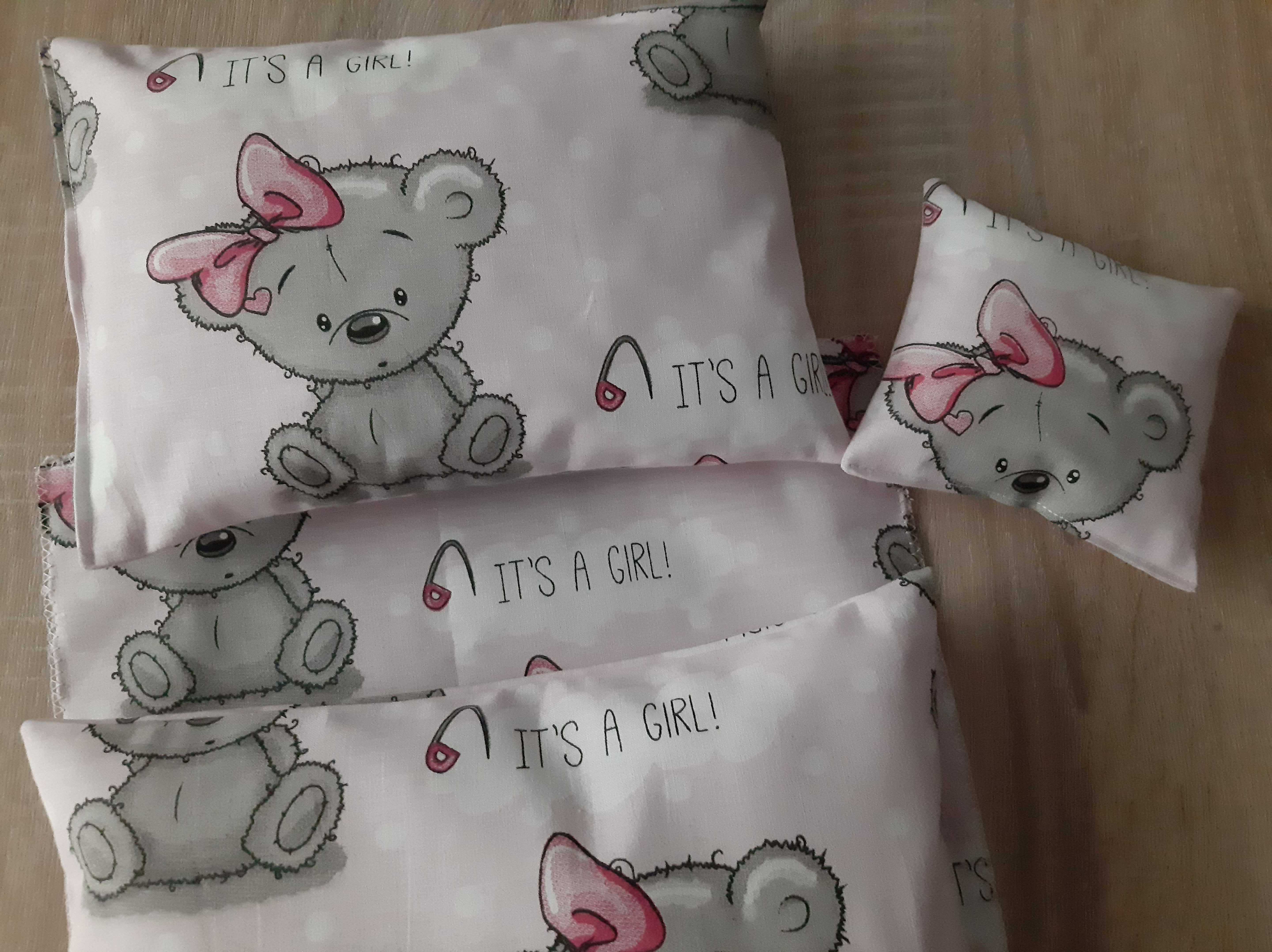 Pościel dla lalki do wózka łóżeczka kołyski 4 elementy miś misiu misio