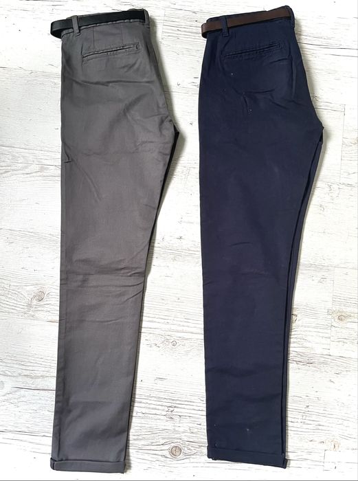 Штани класичні на чоловіка сині сірі брюки чінос S Новий стан Святкові
