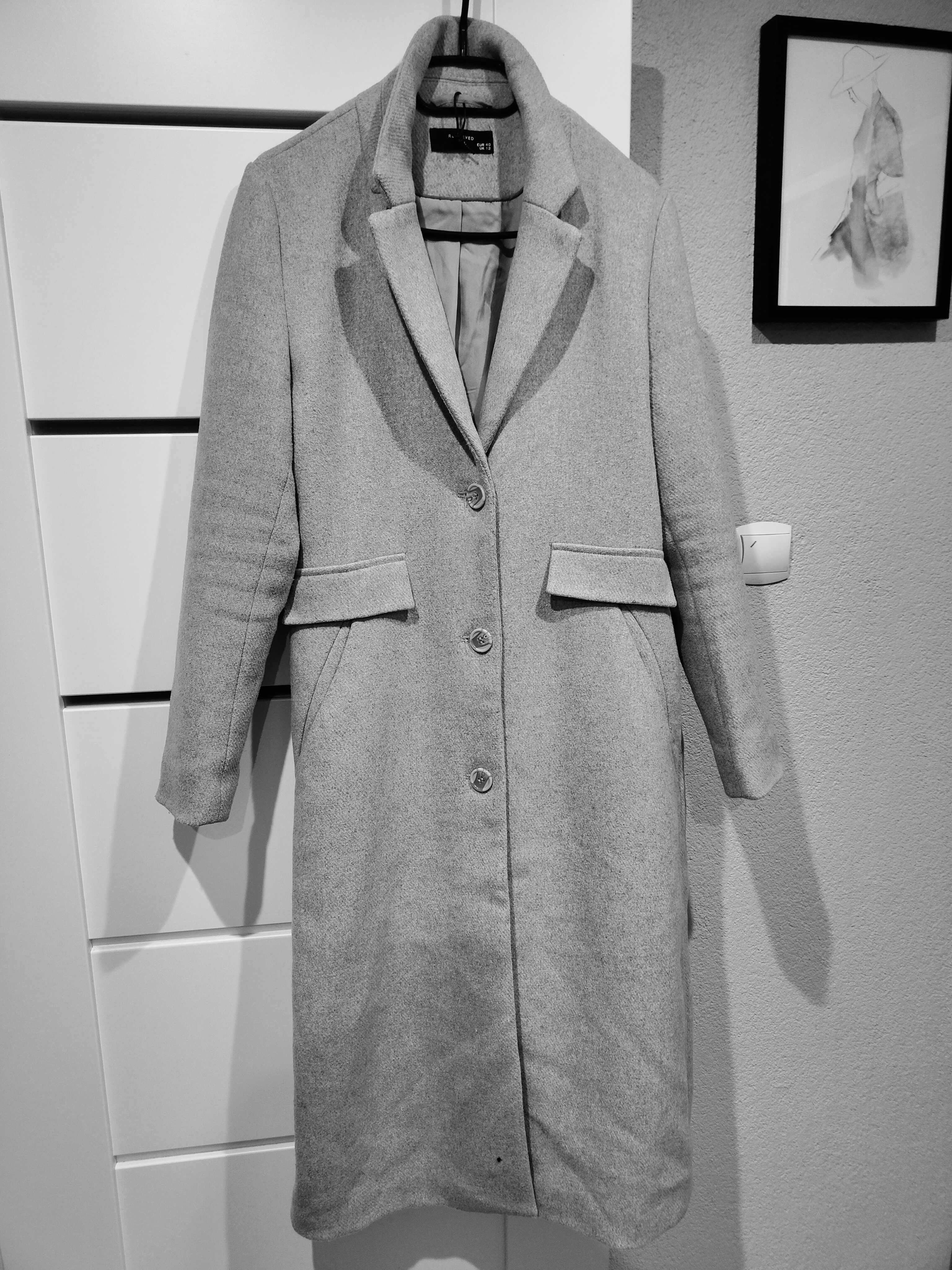 Reserved szary długi elegancki płaszcz damski L