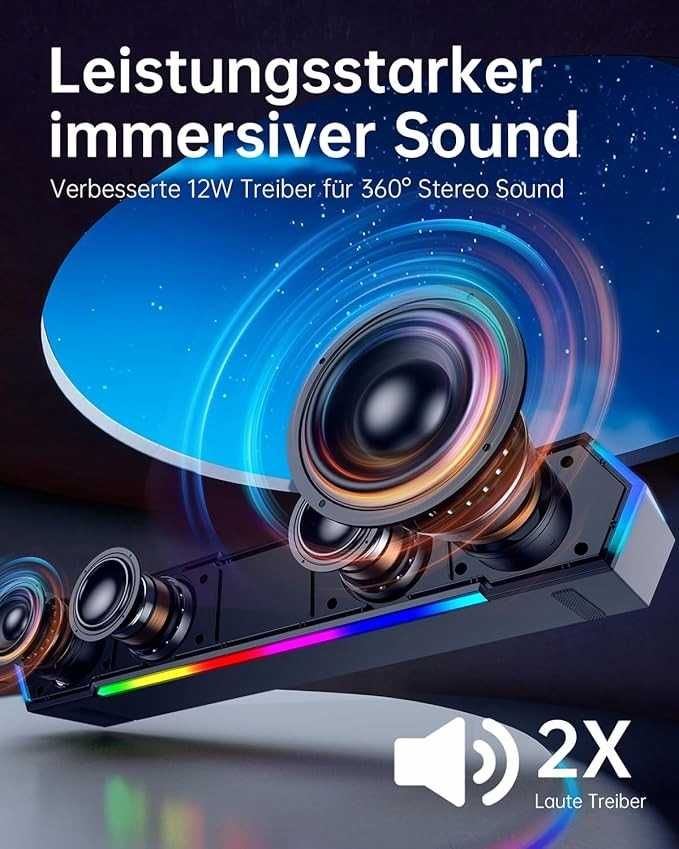 Głośniki komputerowe Bazivve V30 głośniki gamingowe RGB Soundbar