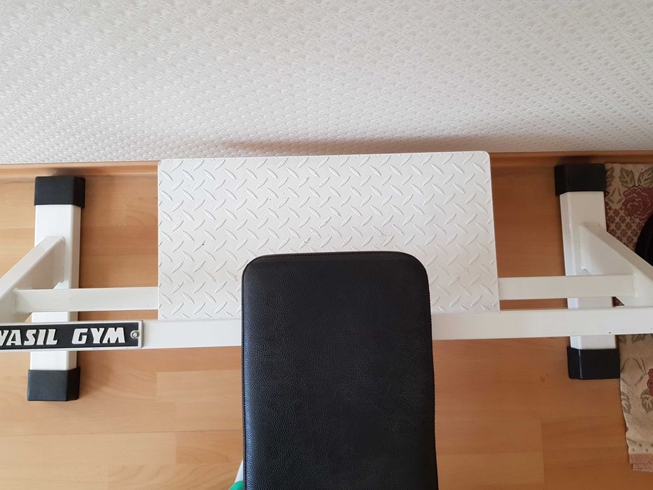 Скамейка для жима лёжа + штанга с дисками VASIL GYM