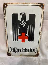 Niemiecka tablica/szyld emaliowany DRK - Niemiecki Czerwony Krzyż