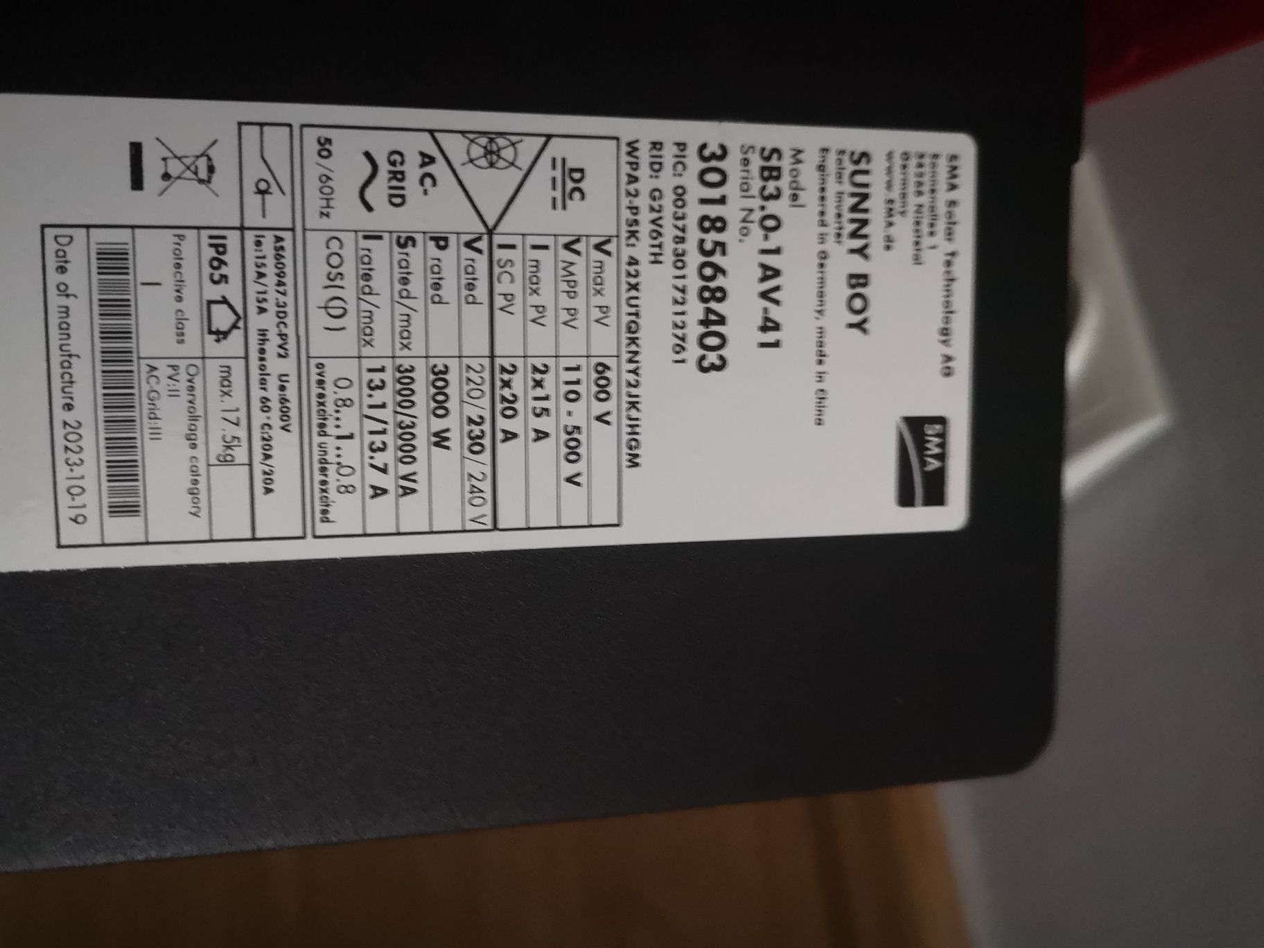 Nowy falownik SMA 3kW jednofazowy