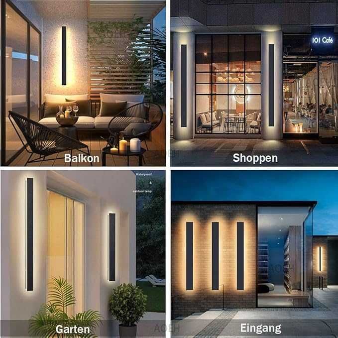 AOEH Czarna zewnętrzna lampa ścienna elewacyjna LED 100cm 32W na ogród