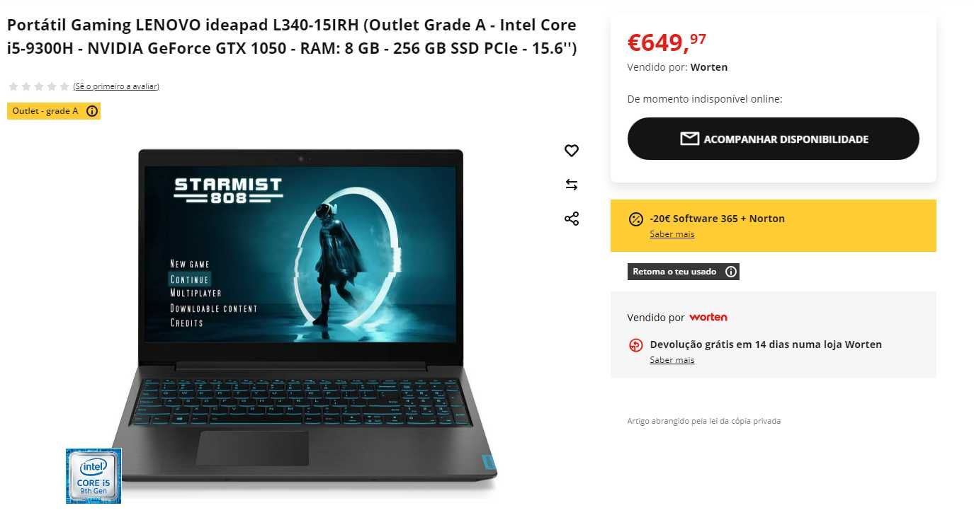 LENOVO ideapad L340-15IRH | GeForce GTX 1050 | i5-9300H | 8GB | 256GB