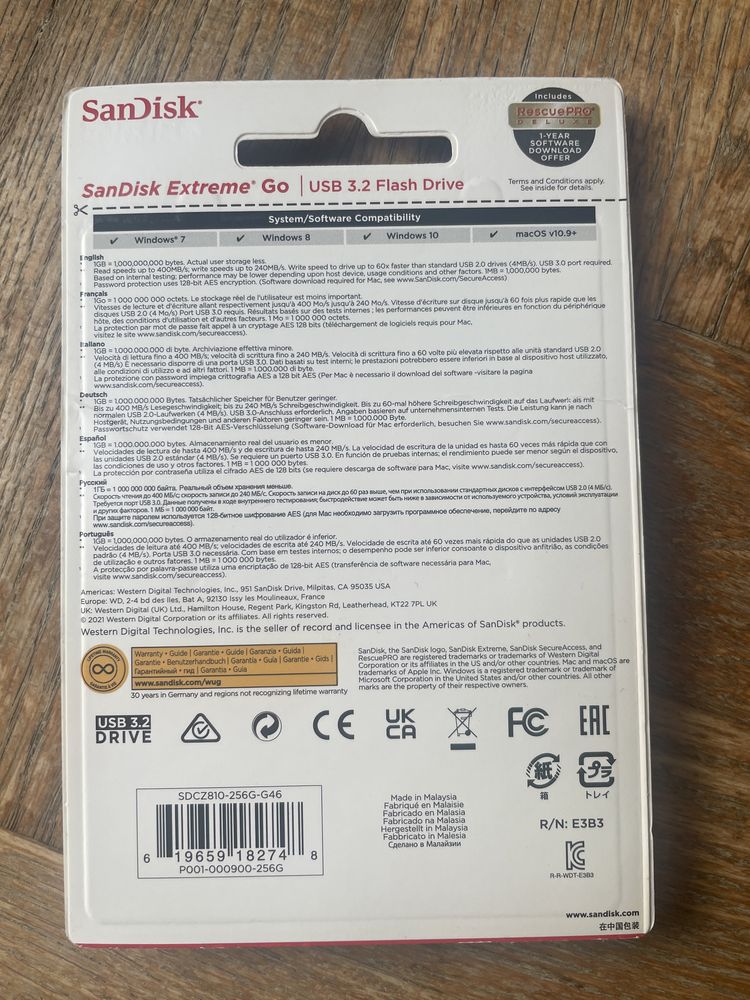 Pendrajw USB Sandisk Extreme Go 3.2 Gen 1 256GB