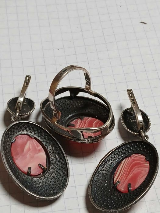 Серьги и кольцо серебро, золото, коралл