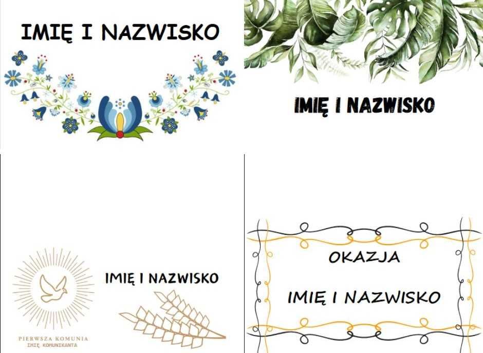 Winietki na stół, komunie, wesela, osiemnastki, jubileusze