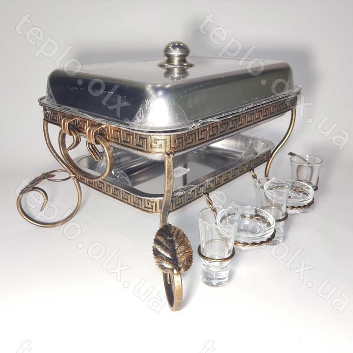 Садж ФАРАОН прямокутний для шашлику 36*26 см, 4 соусниці + 6 рюмок