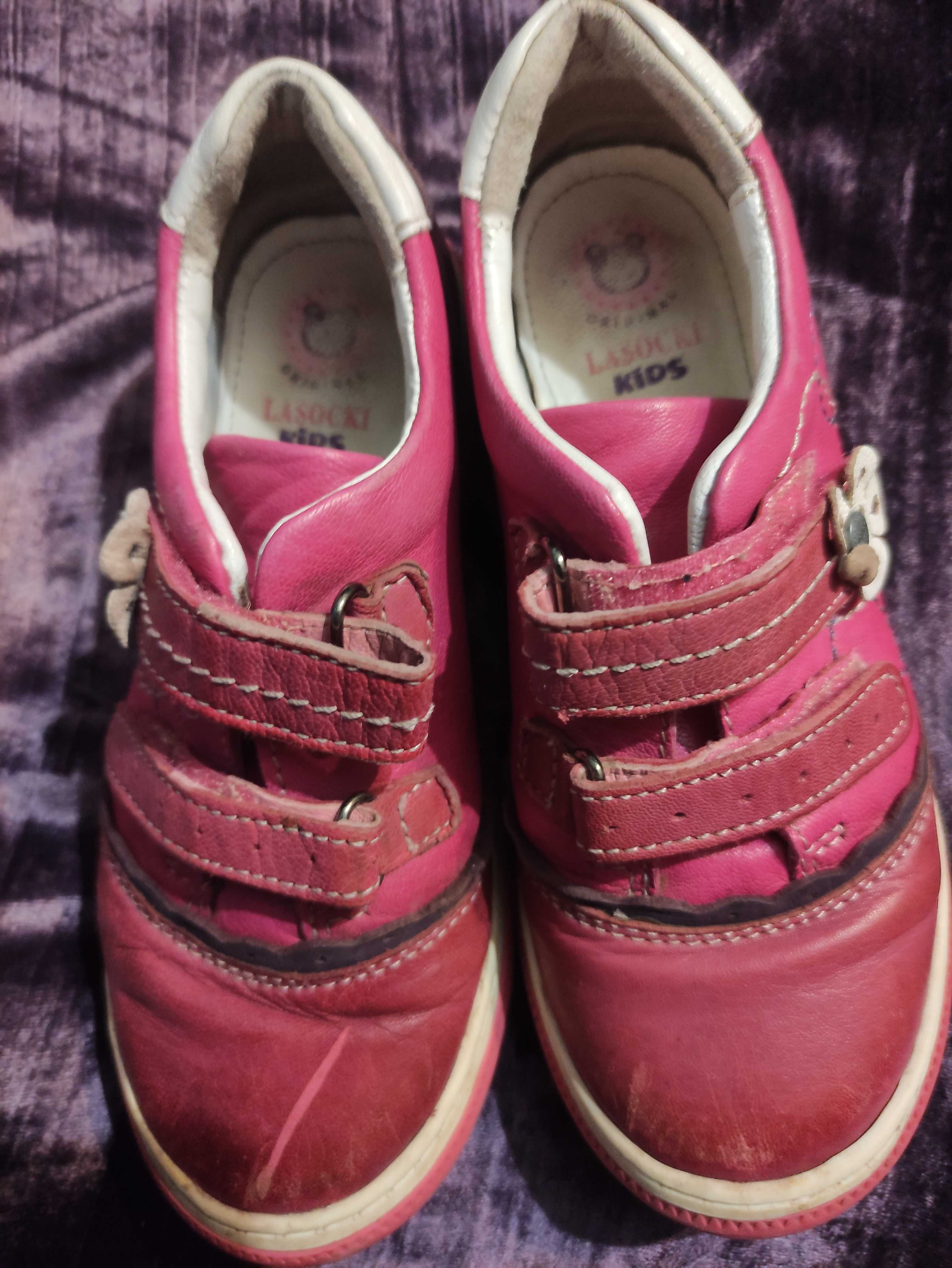 Skórzane półbuty dziewczęce Lasocki Kids r.30/19,5 na rzepy różowe