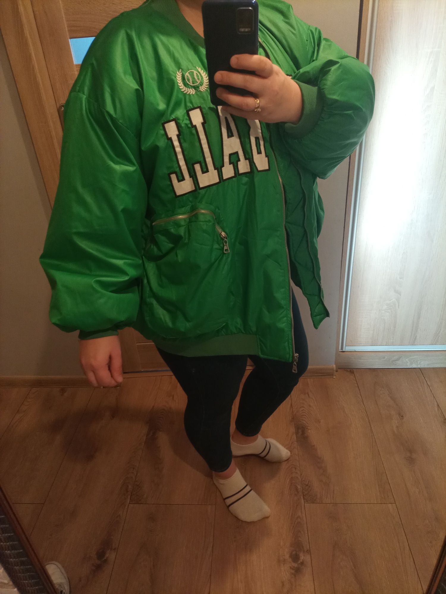 Zielona kurtka bejsbolówka L oversize Stan idealny!