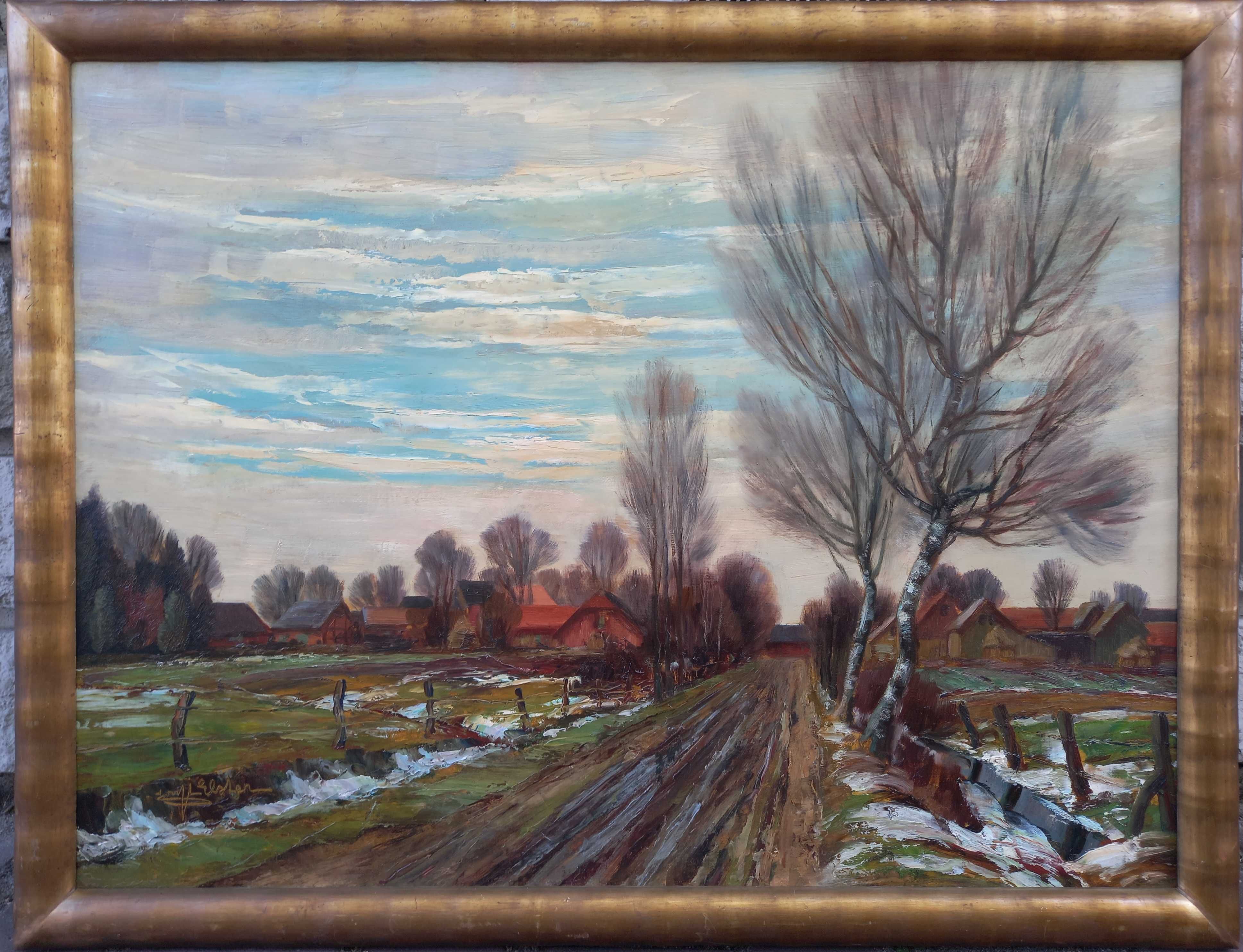 Pejzaż, olej/płyta, Erwin Elster  ur. 1887 zm. 1977 polskie malarstwo