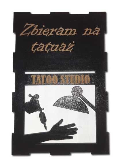 Skarbonka drewniana HDF, na tatuaż, dąb sonoma, amari, biały, czarny