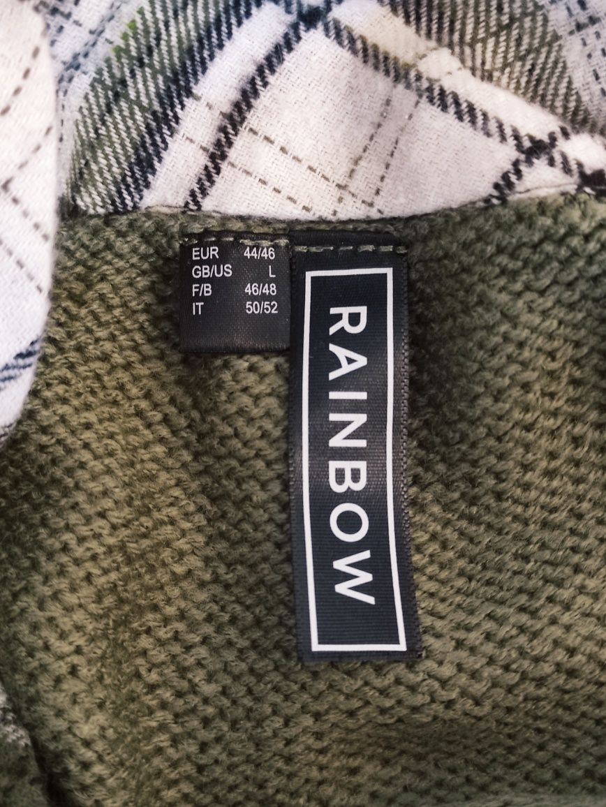 Sukienka dzianinowa Rainbow 44/46 khaki w połączeniu różnych materiałó