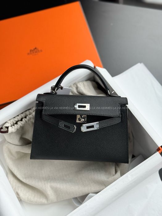 Сумка Hermes Kelly Mini 20 Black Sellier Epsom PHW в наличии Киев