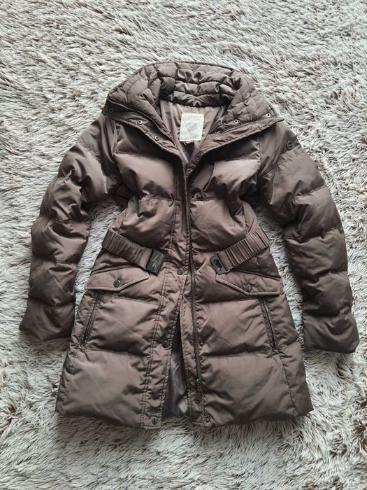 Oliwkowy puchowy płaszcz zimowy, ocieplany Esprit XS/34 real down