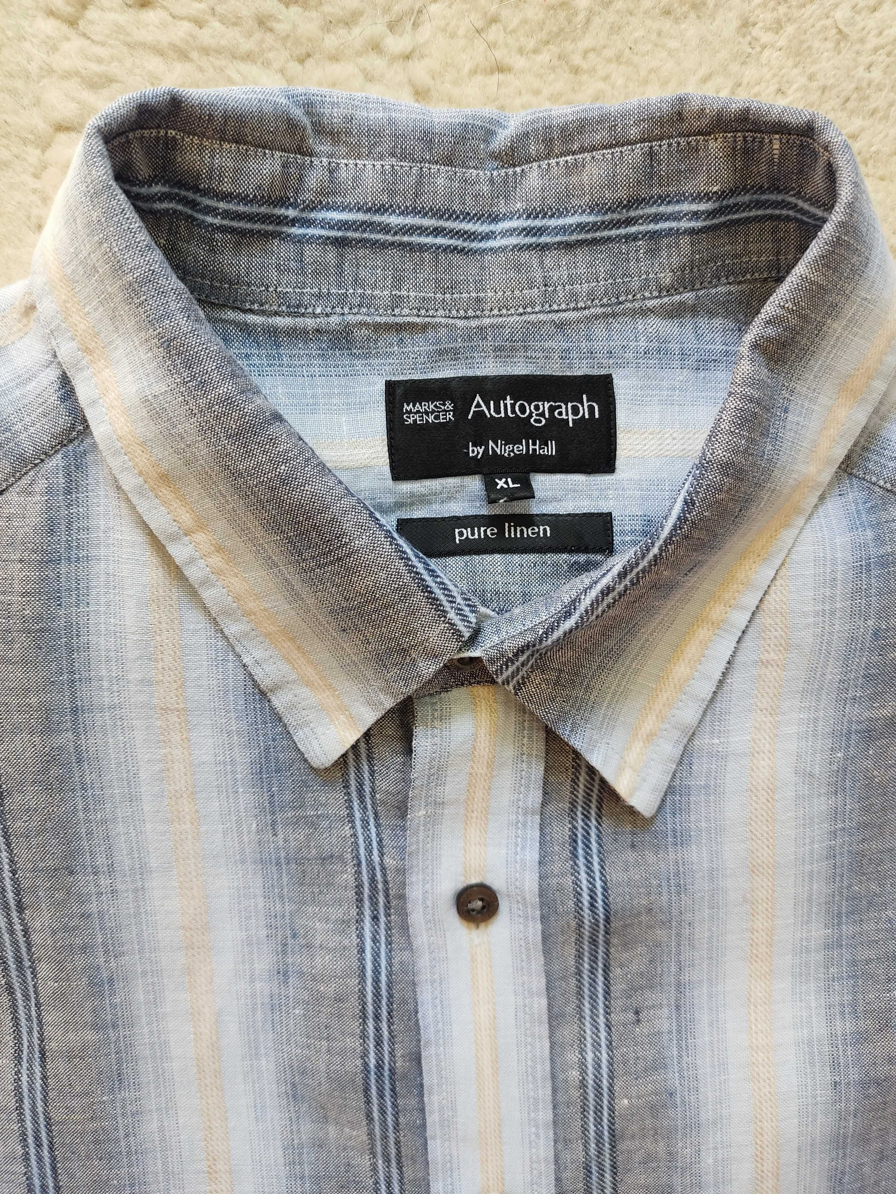 Piękna lniana koszula Marks & Spencer Autograph z krótkim rękawem XL
