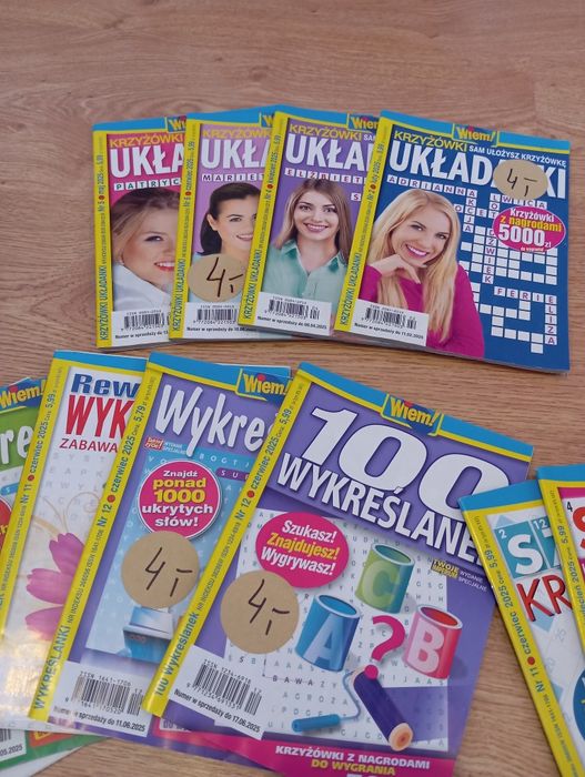 Wykreślanki, szyfrokrzyzowki, po 3zł