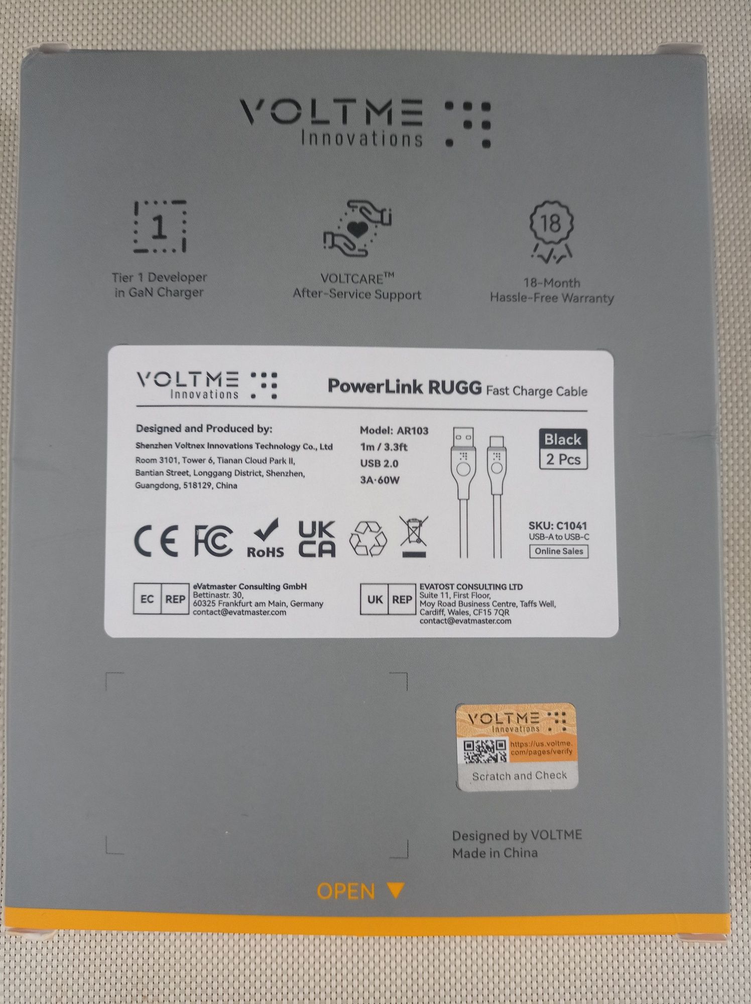 Voltme USB кабель USB A - Type C 60W 1 метр