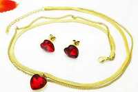 Zestaw biżuterii stal chirurgiczna czerwone serce linka złota nowy X21