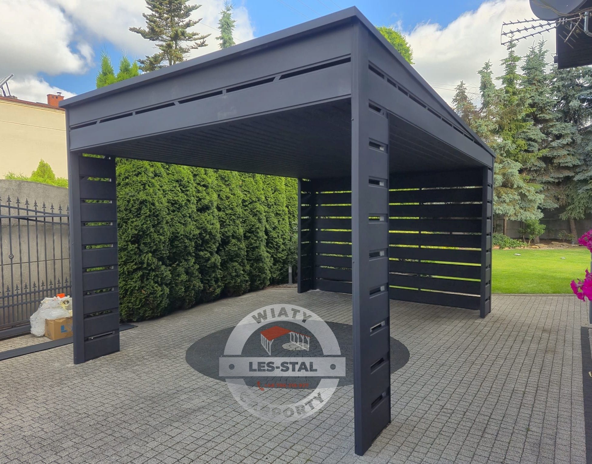 Wiata Carport Zadaszenie PODBITKA + Panel blaszany z prześwitami