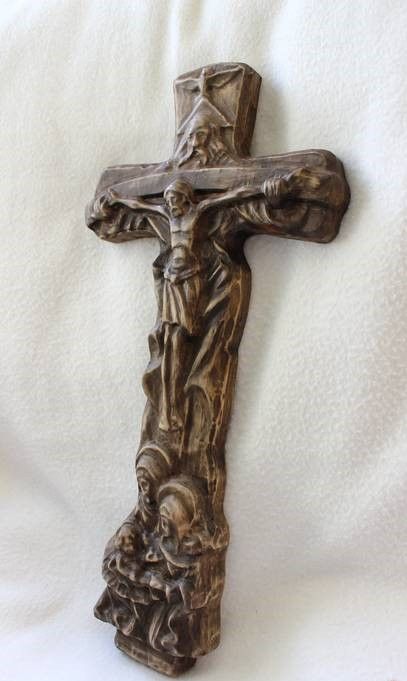 Oryginalny rzeźbiony krzyż, krucyfiks - świątek